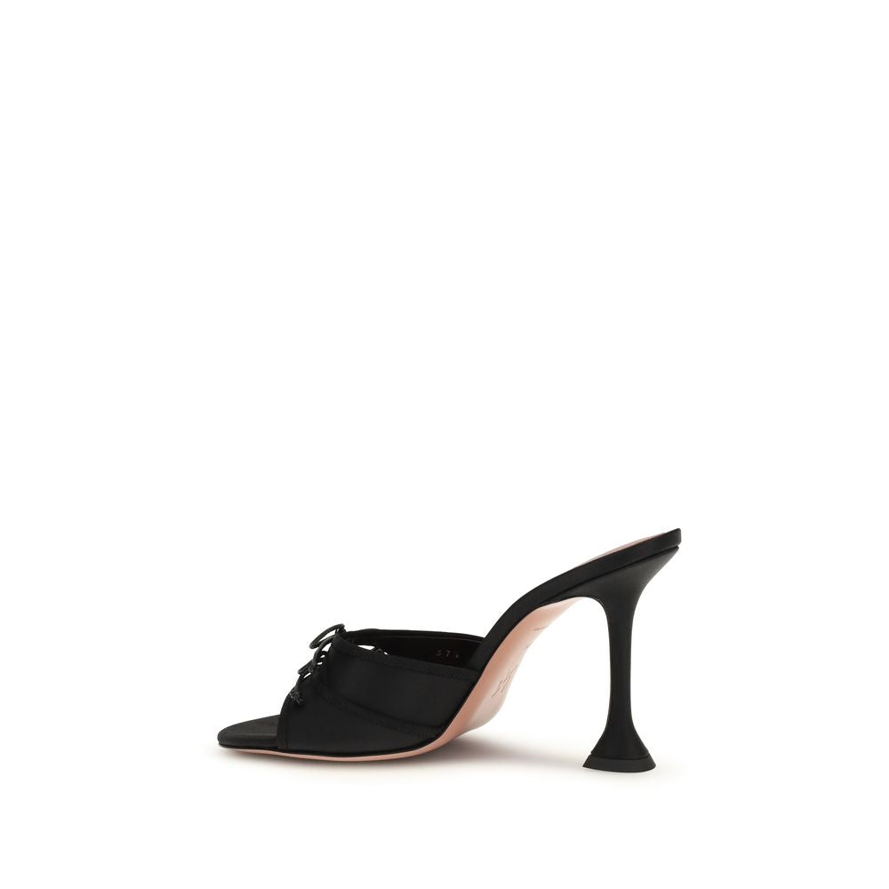 Amina Muaddi Black Silk Stiletto Heel Sandals