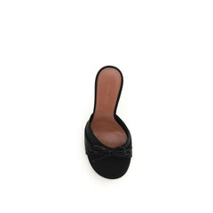 Amina Muaddi Black Silk Stiletto Heel Sandals
