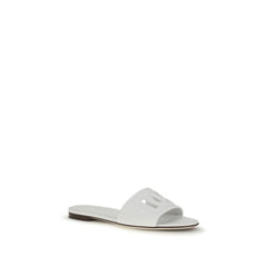 Dolce & Gabbana Witte Kalfsleer Bos Taurus Platte Sandalen