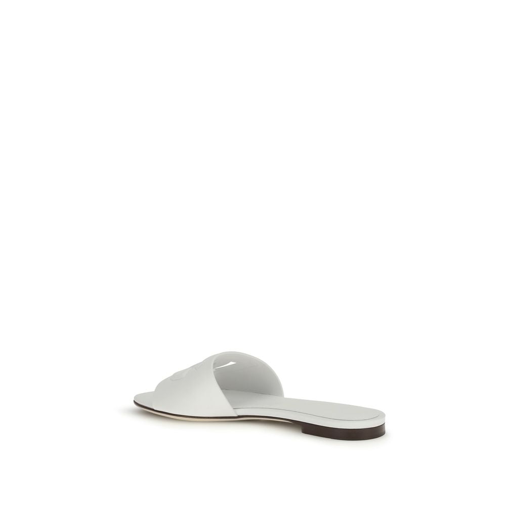 Dolce & Gabbana Witte Kalfsleer Bos Taurus Platte Sandalen