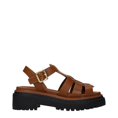 Prada Bruine Leren Sandaal met Plateauzool