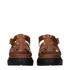Prada Bruine Leren Sandaal met Plateauzool