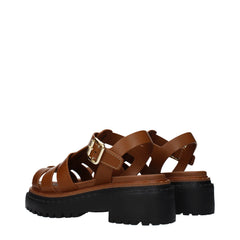 Prada Bruine Leren Sandaal met Plateauzool