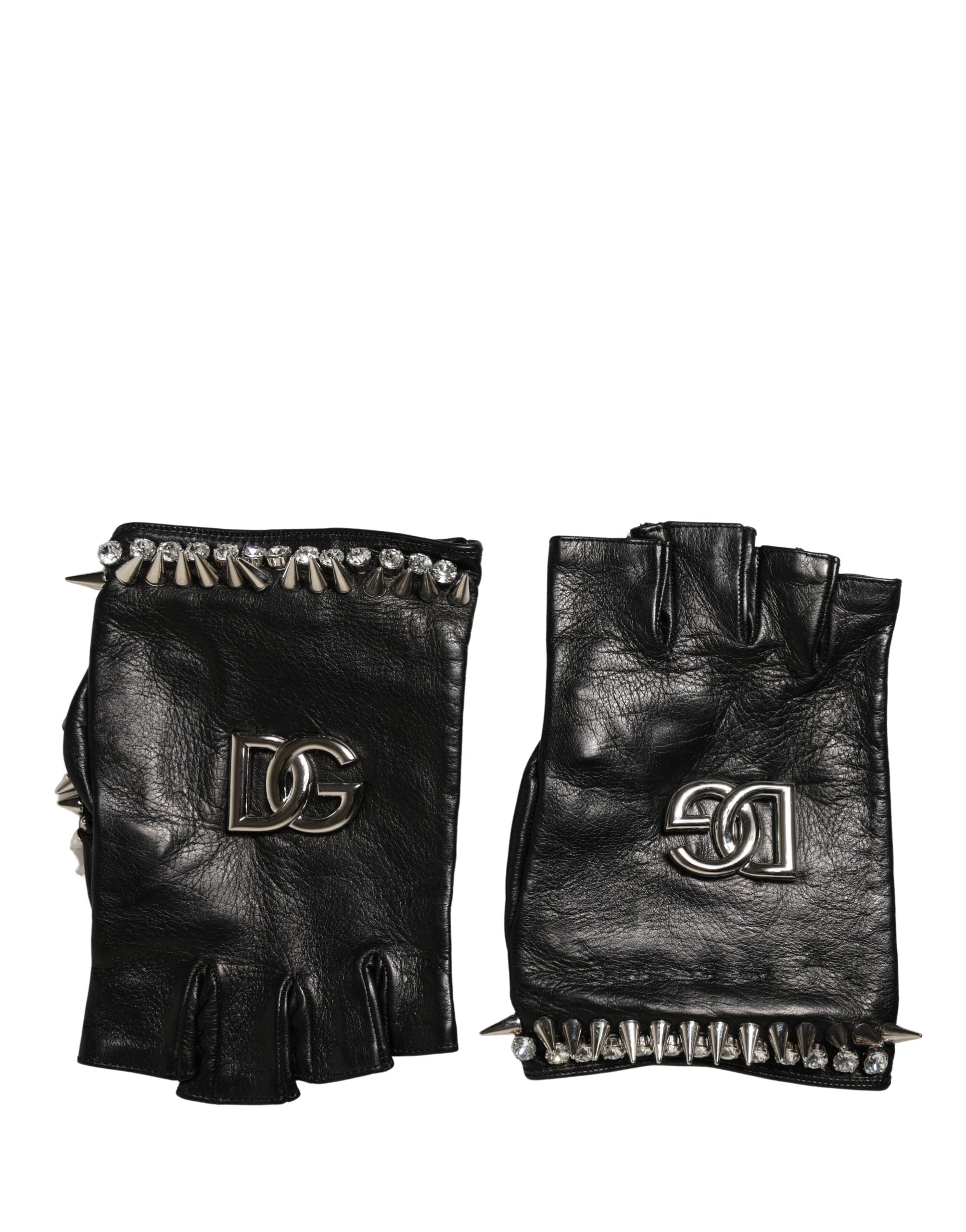 Dolce & Gabbana Damen Schwarze, verzierte Fausthandschuhe in Handgelenkslänge
