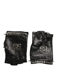 Dolce & Gabbana Damen Schwarze, verzierte Fausthandschuhe in Handgelenkslänge