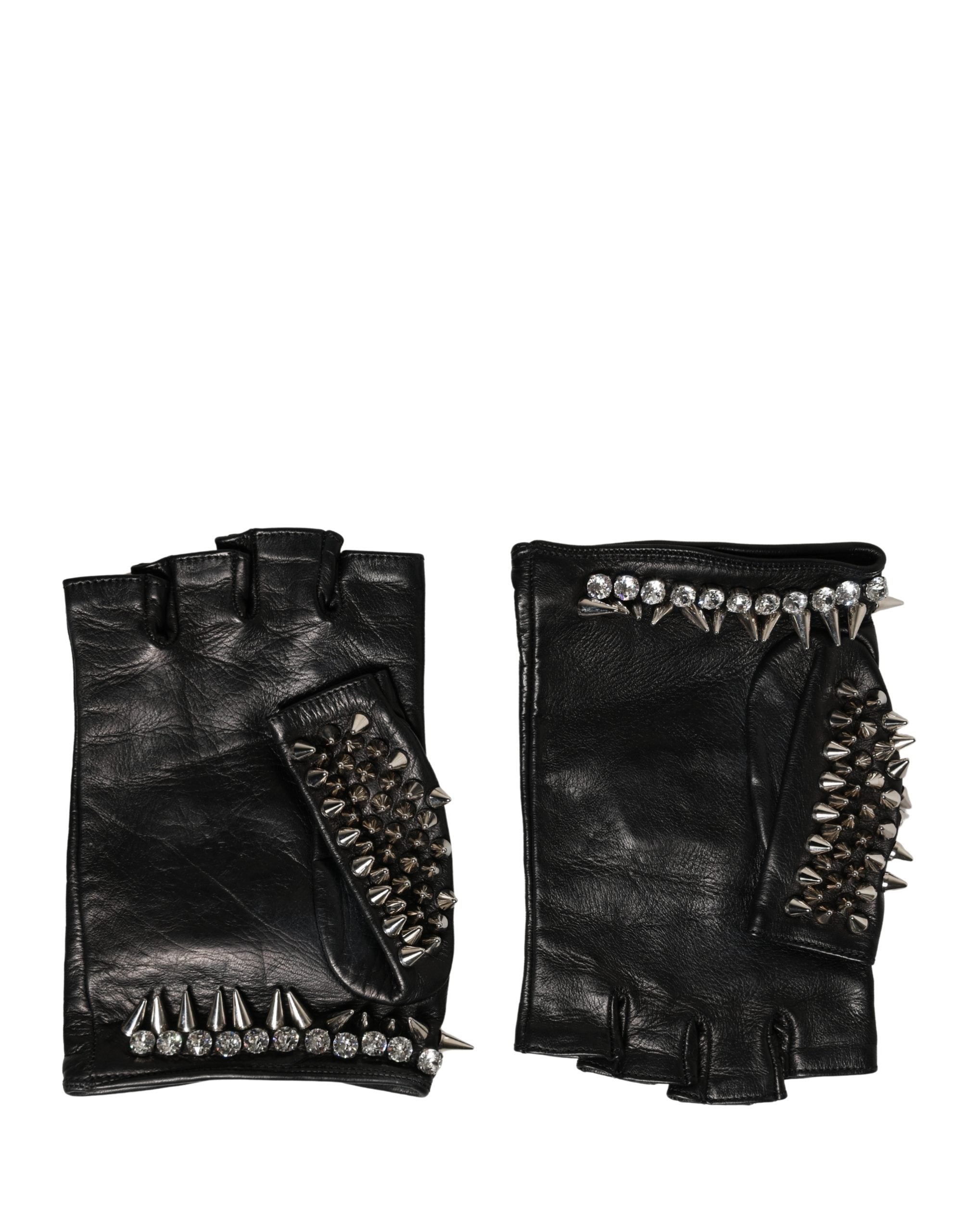 Dolce & Gabbana Damen Schwarze, verzierte Fausthandschuhe in Handgelenkslänge