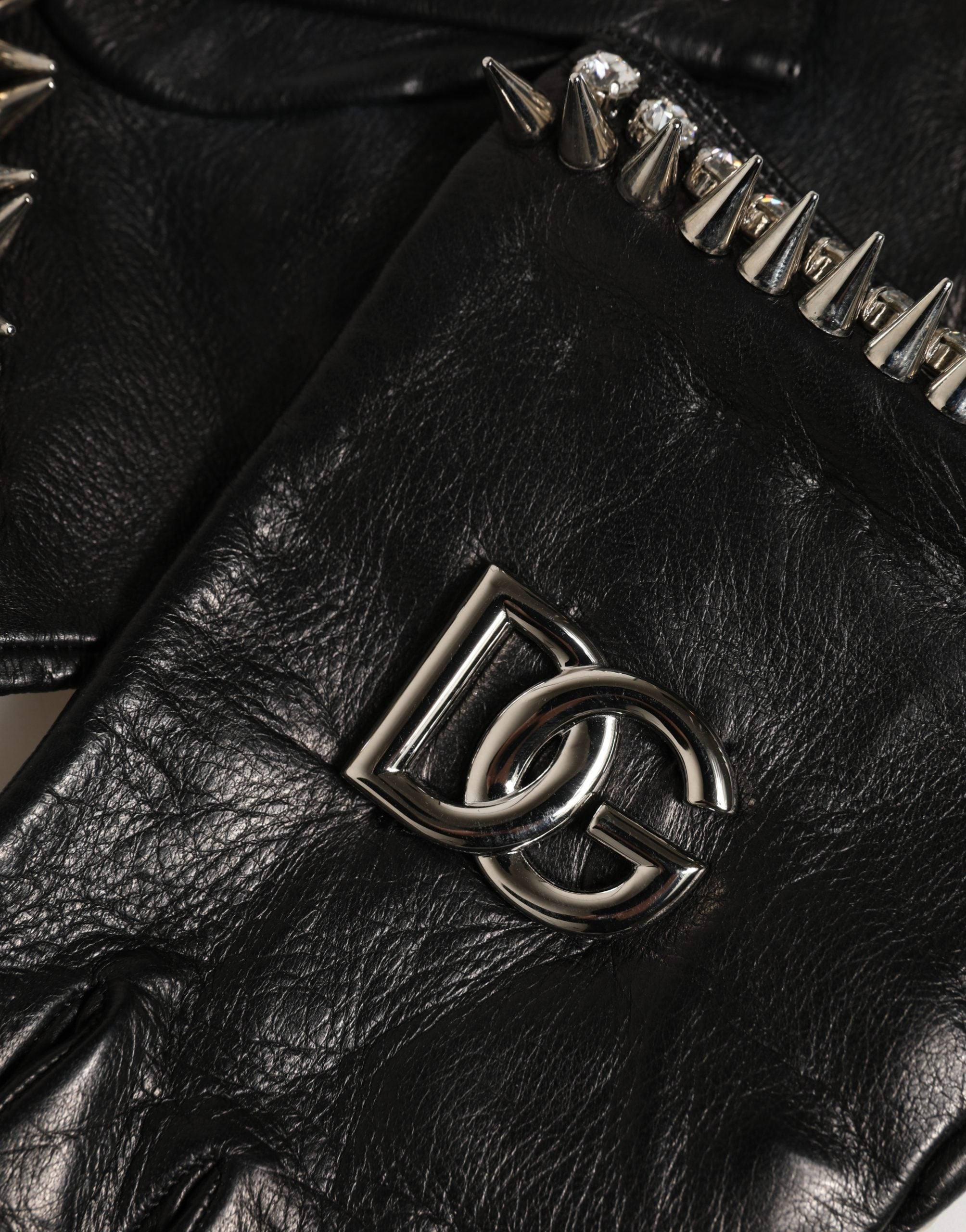 Dolce & Gabbana Damen Schwarze, verzierte Fausthandschuhe in Handgelenkslänge