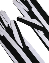 Dolce & Gabbana Schwarz-weiß gestreifte Nylon-Handschuhe für Damen, ellenbogenlang