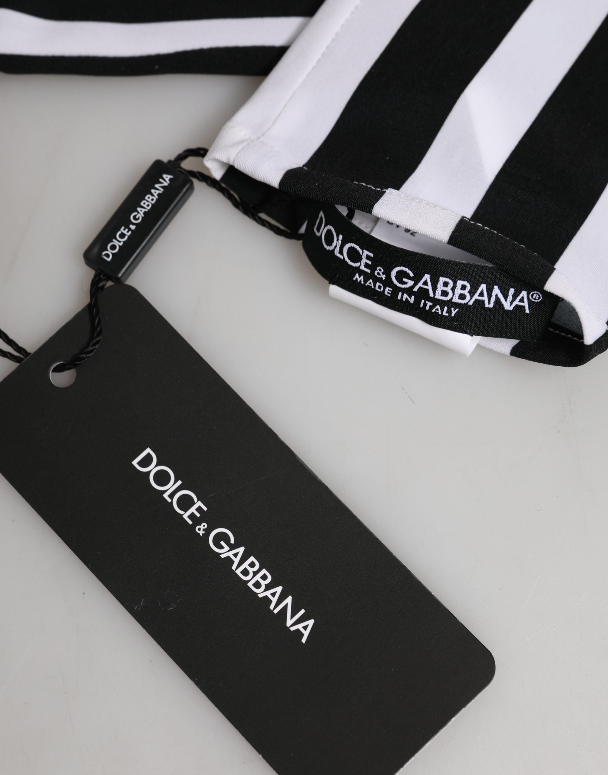 Dolce & Gabbana Schwarz-weiß gestreifte Nylon-Handschuhe für Damen, ellenbogenlang