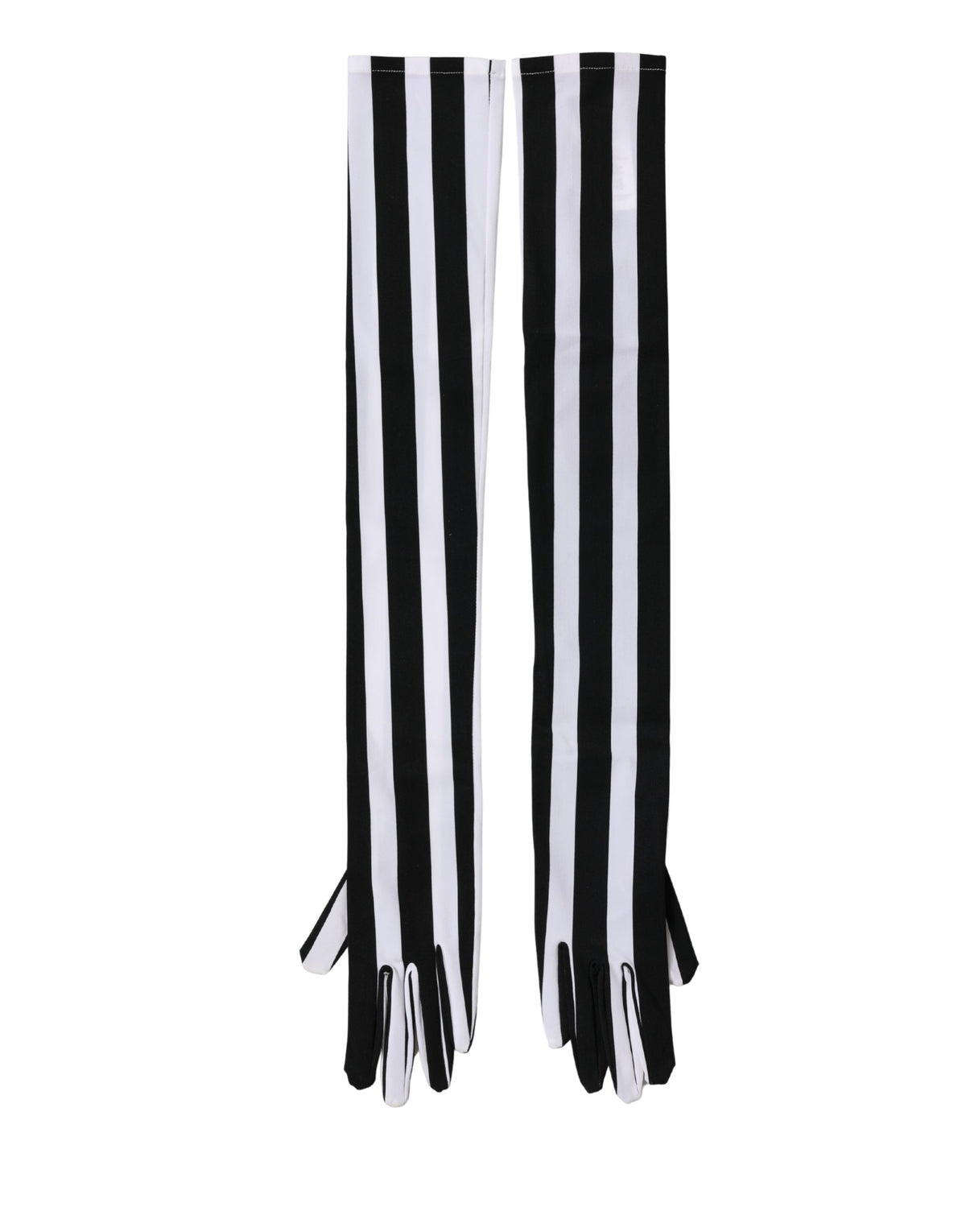 Dolce & Gabbana Schwarz-weiß gestreifte Nylon-Handschuhe für Damen, ellenbogenlang