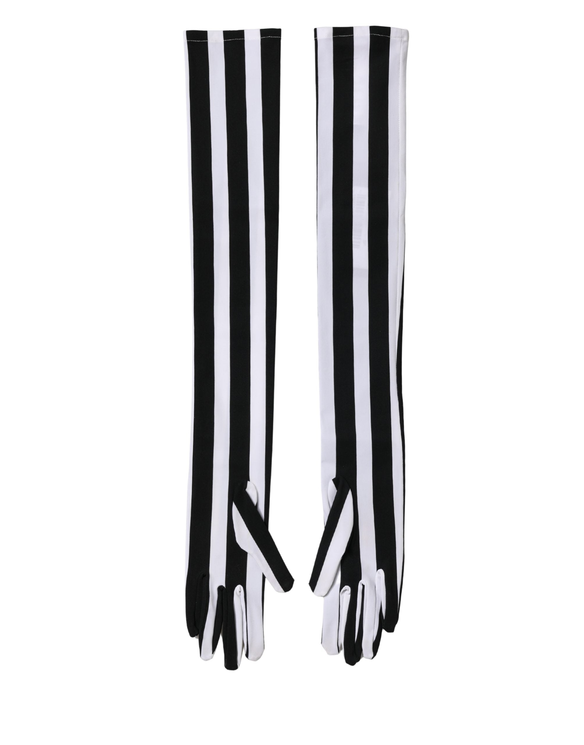 Dolce & Gabbana Schwarz-weiß gestreifte Nylon-Handschuhe für Damen, ellenbogenlang