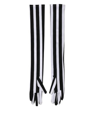 Dolce & Gabbana Schwarz-weiß gestreifte Nylon-Handschuhe für Damen, ellenbogenlang