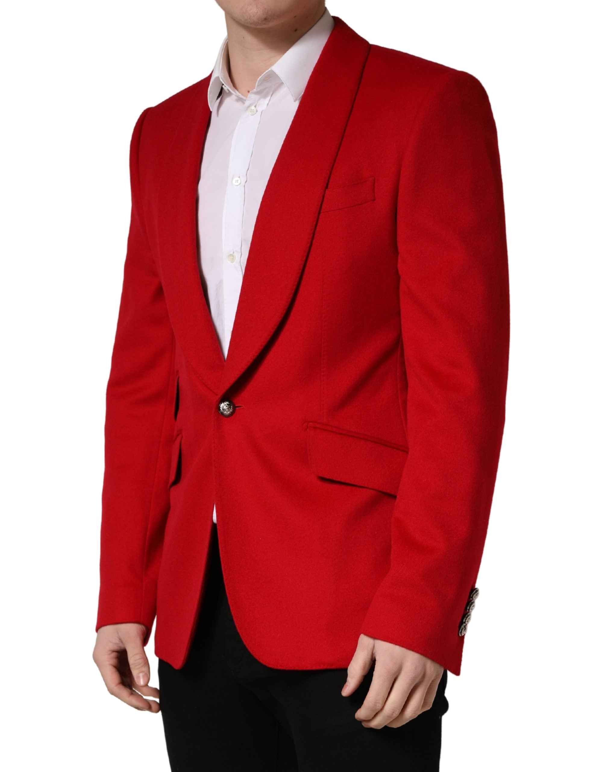 Dolce & Gabbana Roter Kaschmir Einreihiger Jacken-Blazer