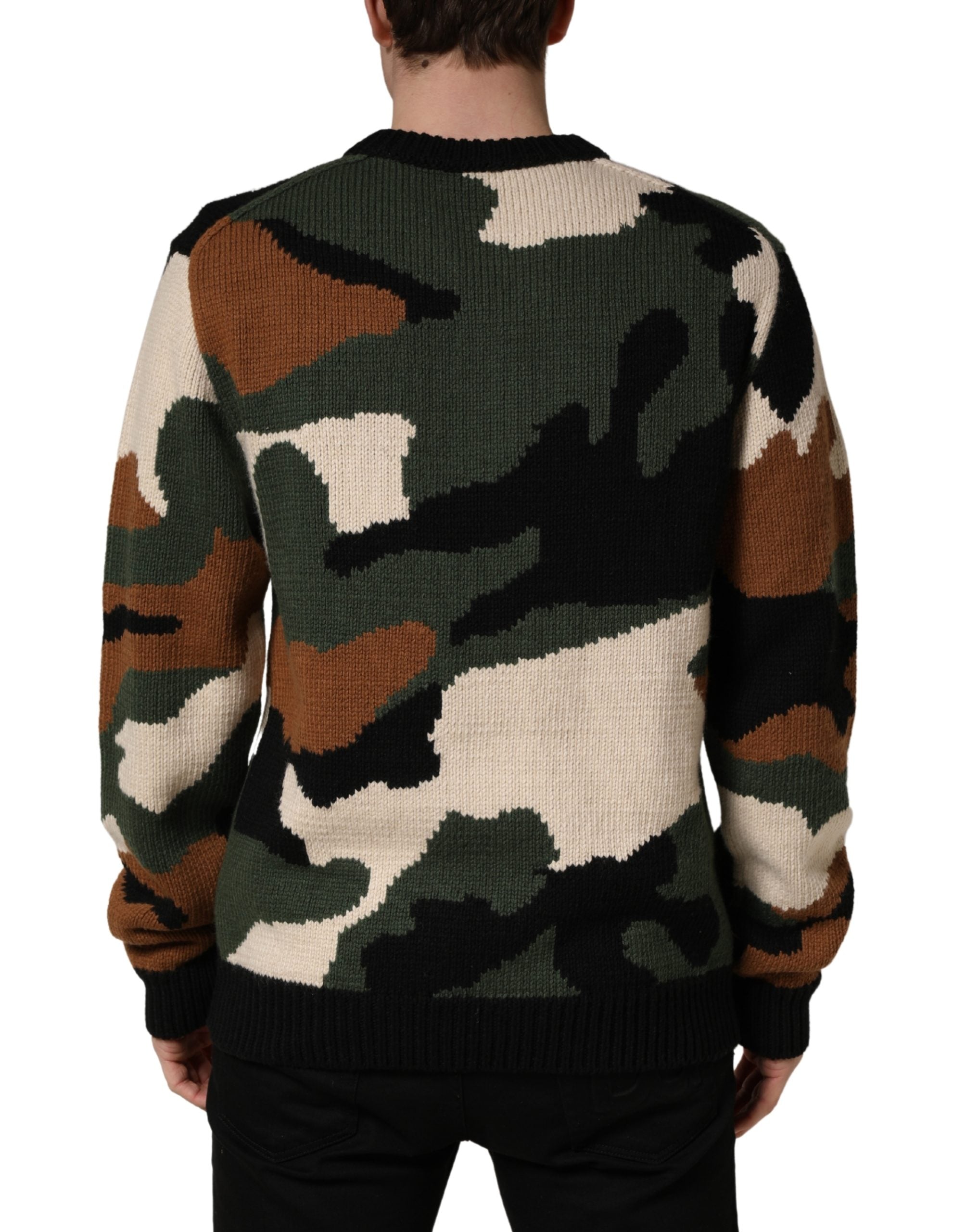 Dolce & Gabbana Meerkleurige Intarsia-Gebreide Camouflage Pullover
