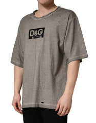 Dolce & Gabbana Graues T-Shirt mit DG-Logoaufdruck und Rundhalsausschnitt aus Baumwolle