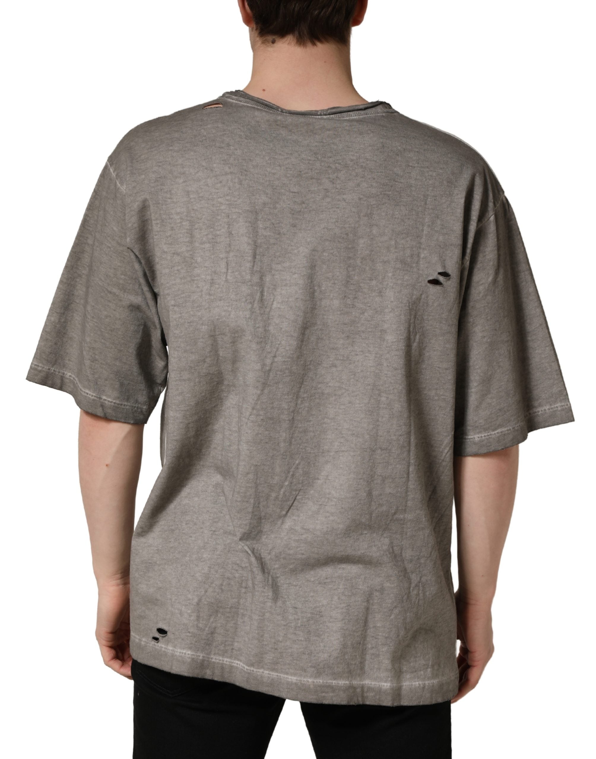 Dolce & Gabbana Graues T-Shirt mit DG-Logoaufdruck und Rundhalsausschnitt aus Baumwolle