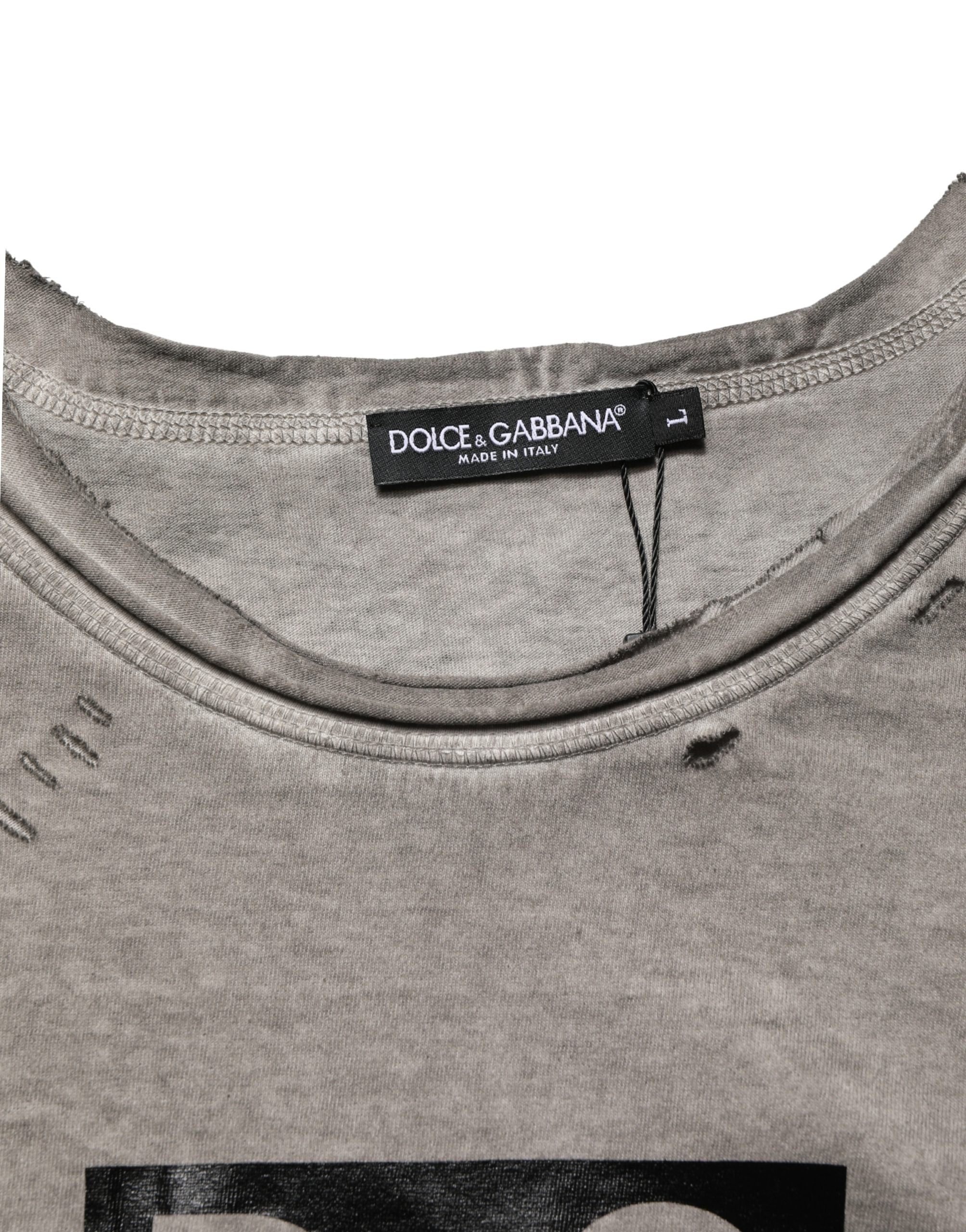 Dolce & Gabbana Graues T-Shirt mit DG-Logoaufdruck und Rundhalsausschnitt aus Baumwolle