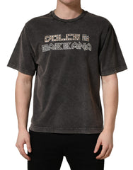 Dolce & Gabbana Graues T-Shirt mit Logo-Applikation und Rundhalsausschnitt für Herren