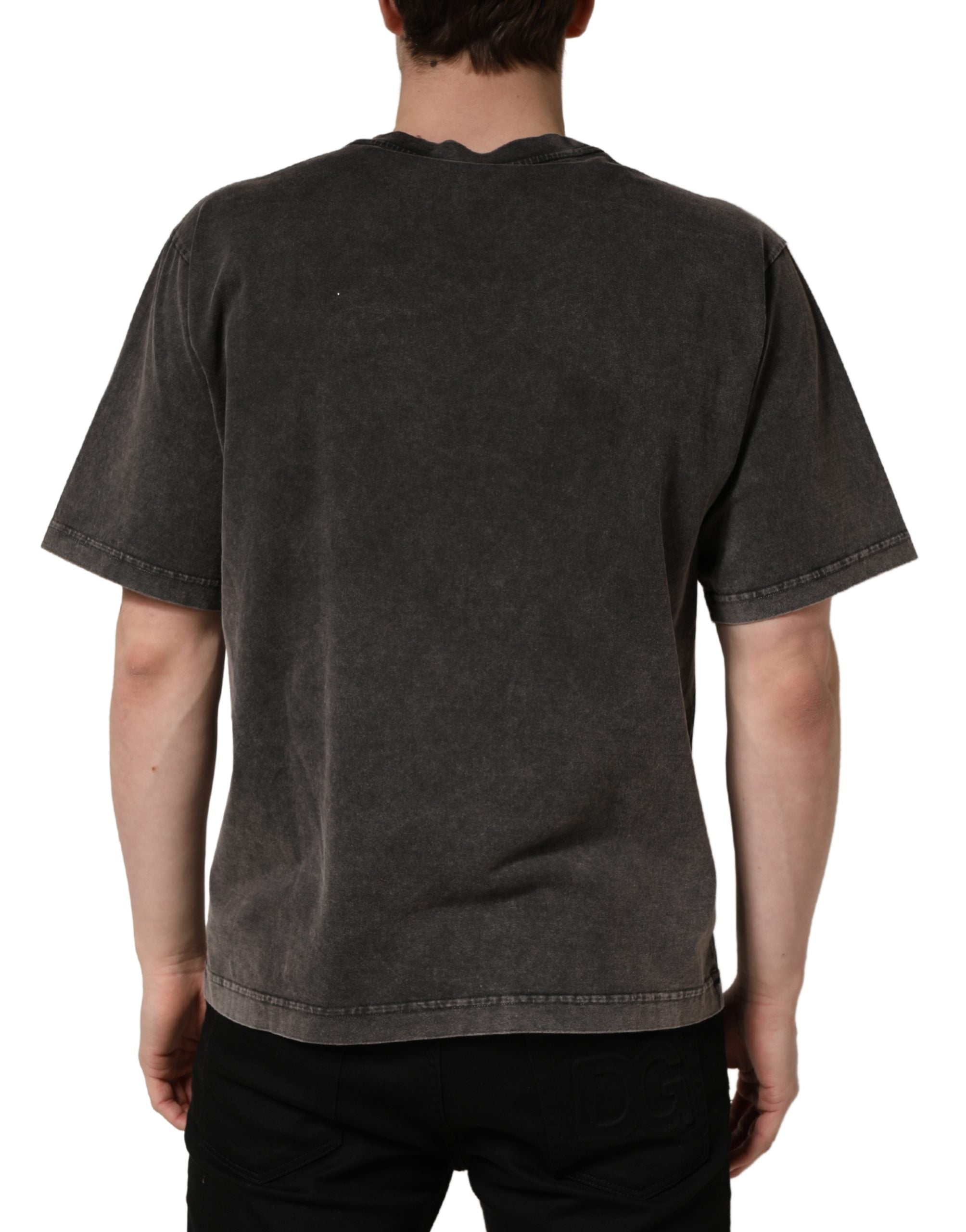 Dolce & Gabbana Graues T-Shirt mit Logo-Applikation und Rundhalsausschnitt für Herren