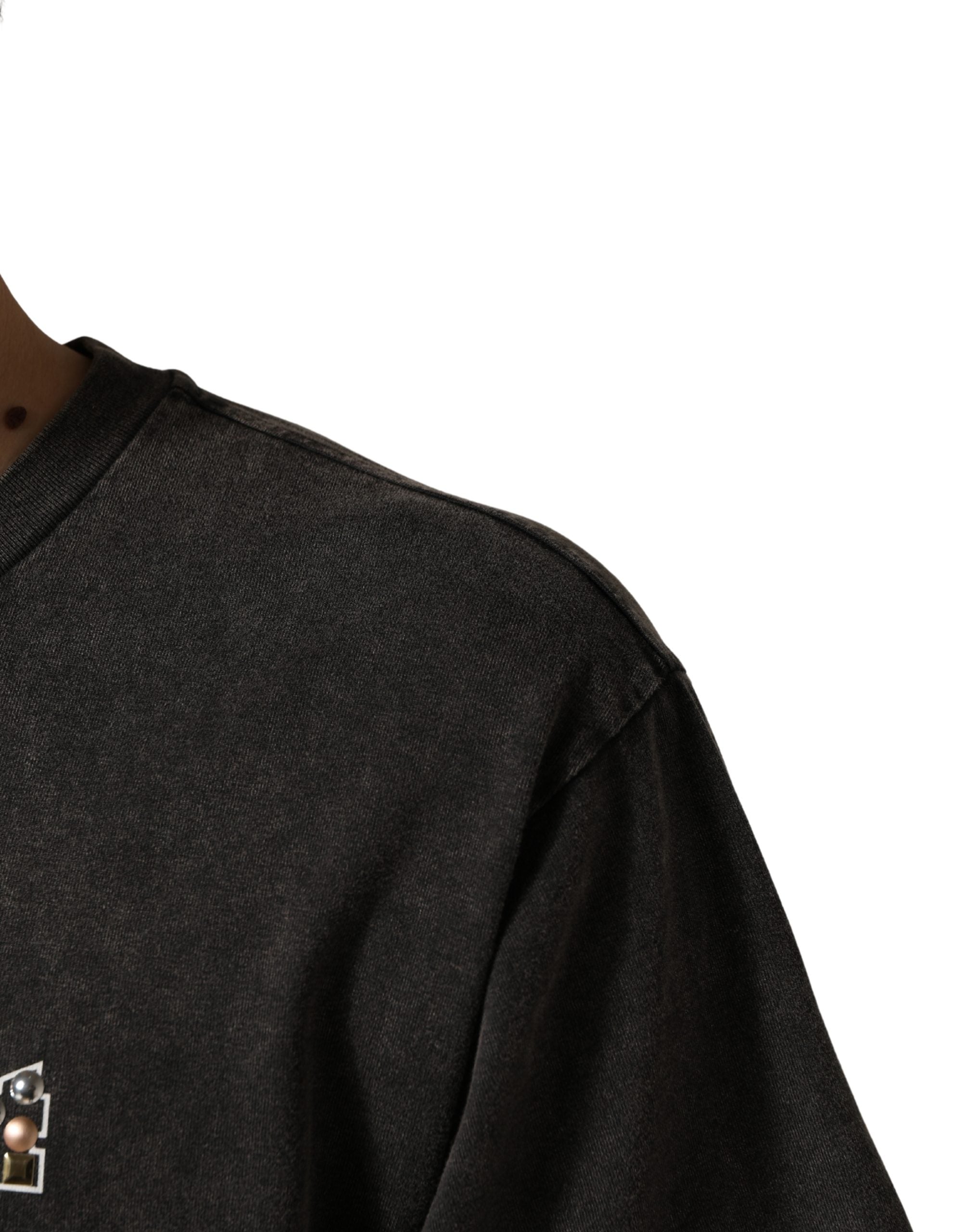 Dolce & Gabbana Graues T-Shirt mit Logo-Applikation und Rundhalsausschnitt für Herren