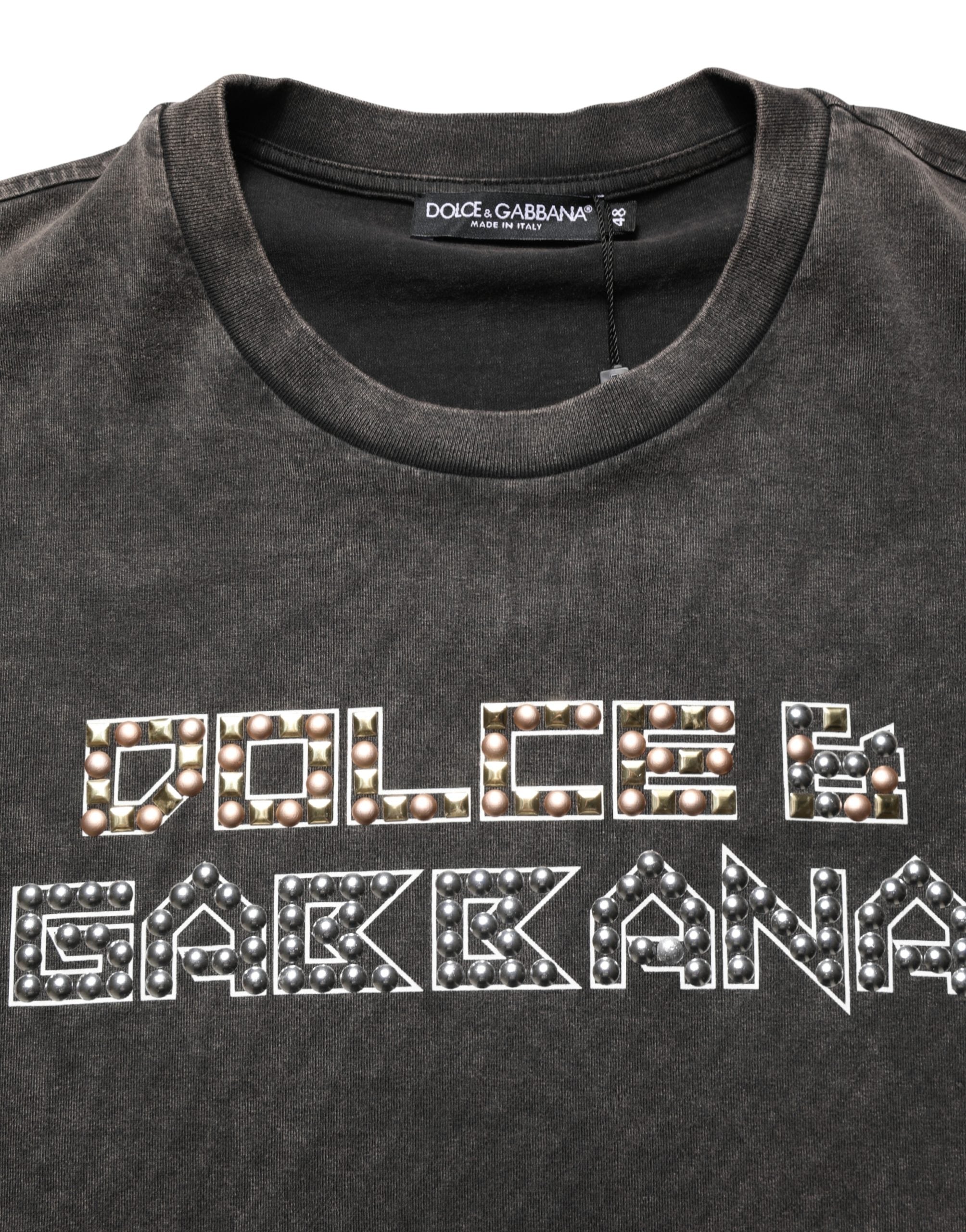 Dolce & Gabbana Graues T-Shirt mit Logo-Applikation und Rundhalsausschnitt für Herren