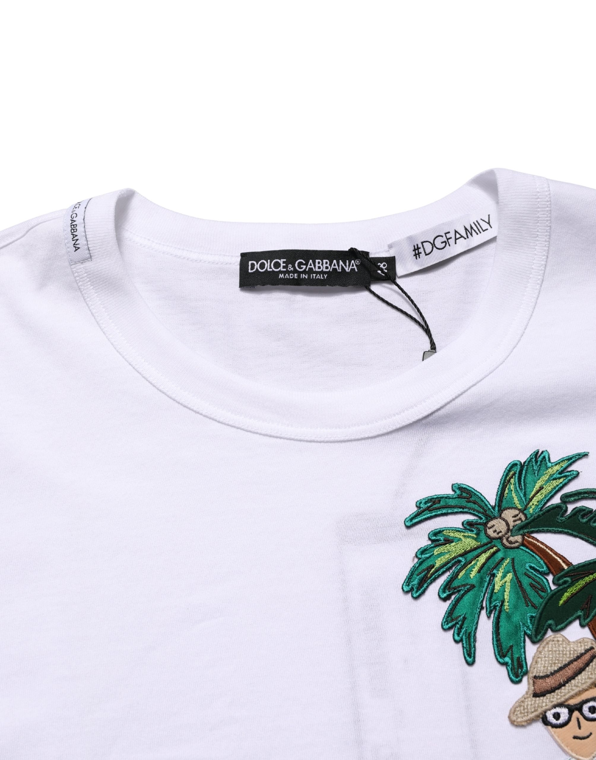 Dolce & Gabbana Weißes T-Shirt für Herren mit Palmenstickerei und Rundhalsausschnitt