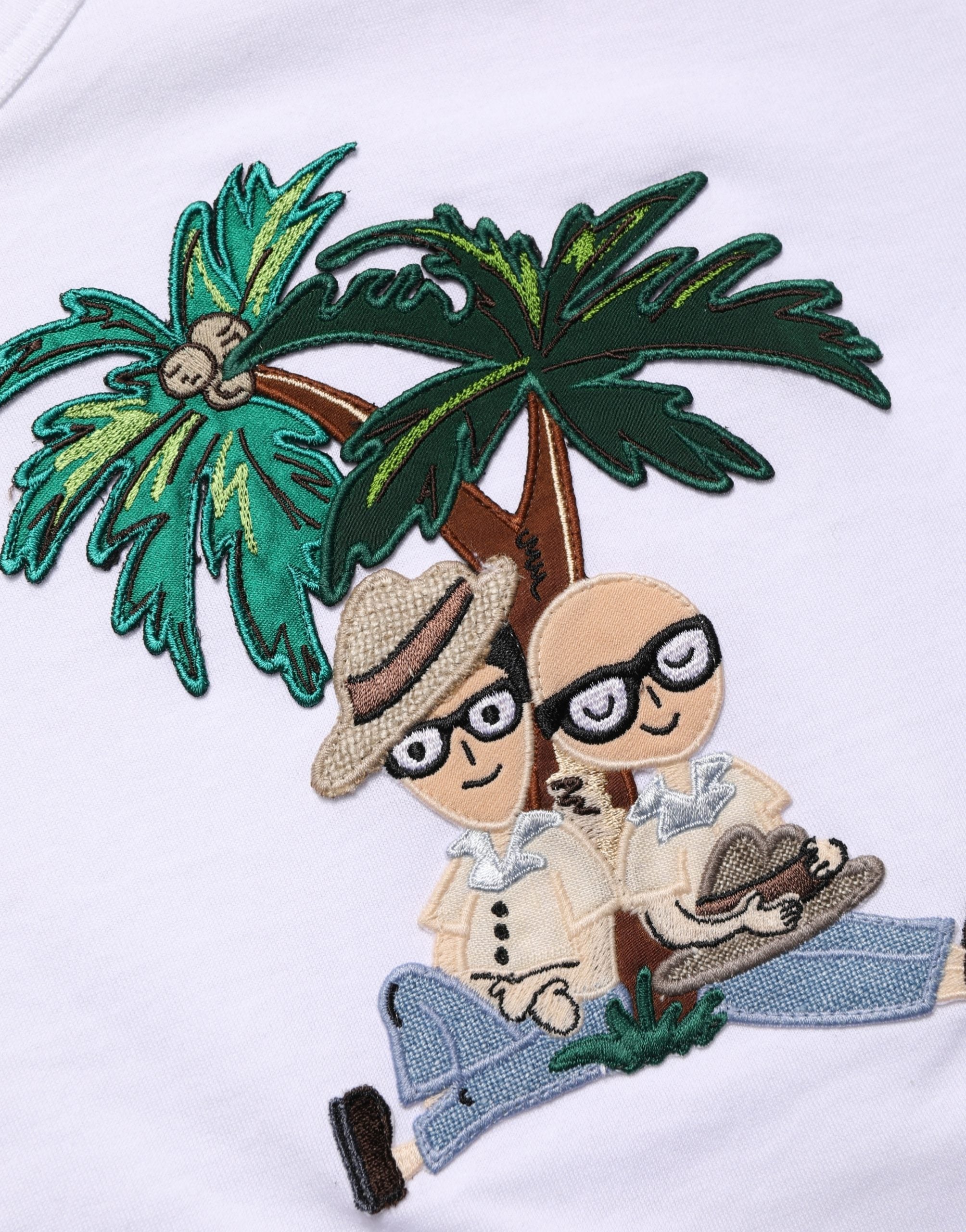 Dolce & Gabbana Weißes T-Shirt für Herren mit Palmenstickerei und Rundhalsausschnitt