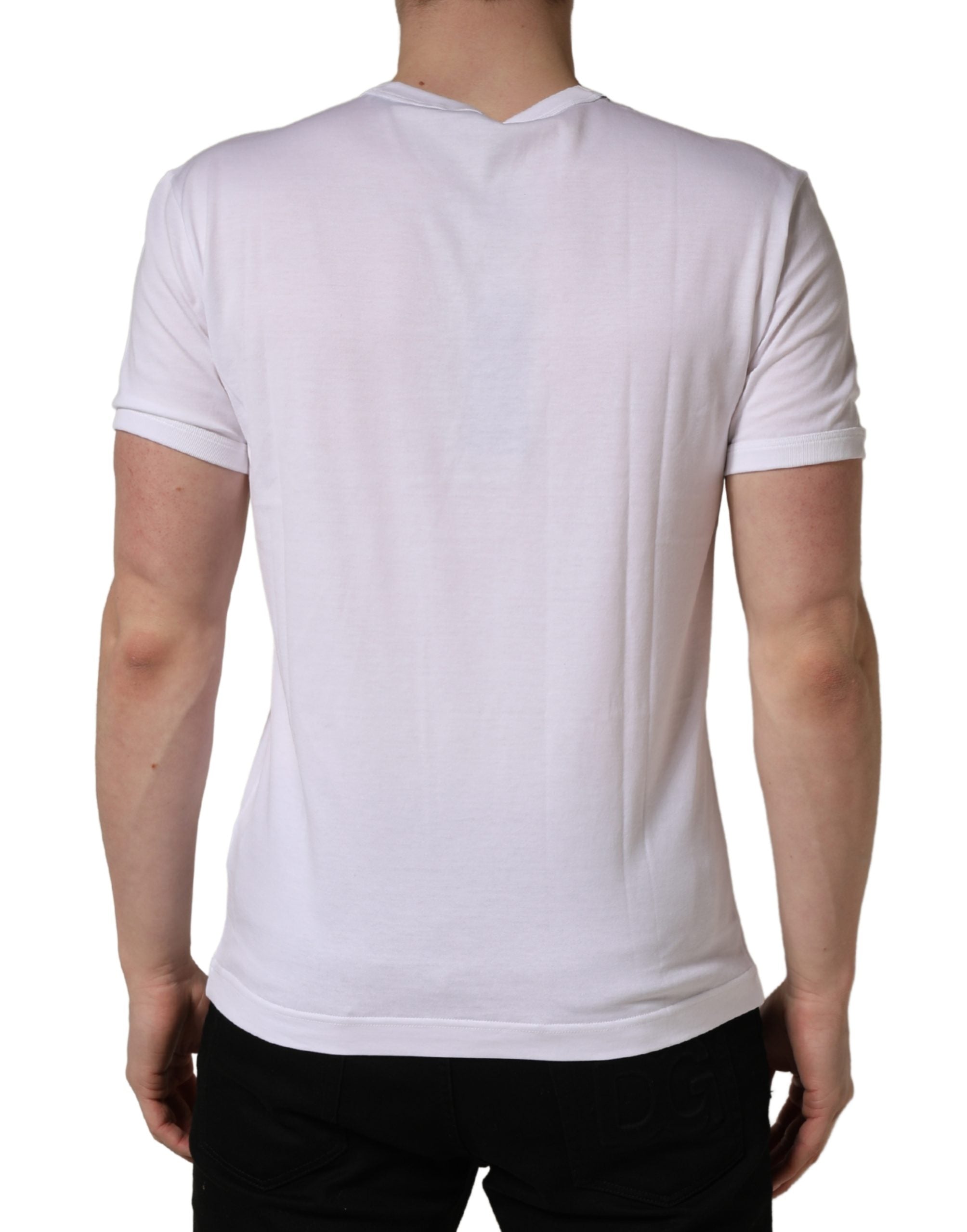 Dolce & Gabbana Weißes T-Shirt für Herren mit Palmenstickerei und Rundhalsausschnitt