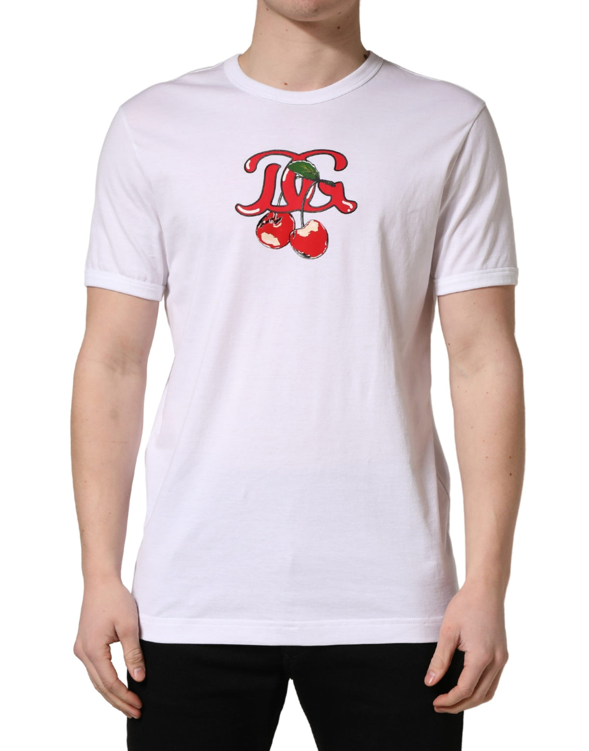 Dolce & Gabbana Weißes DG Kirschen Baumwoll-T-Shirt mit Rundhalsausschnitt