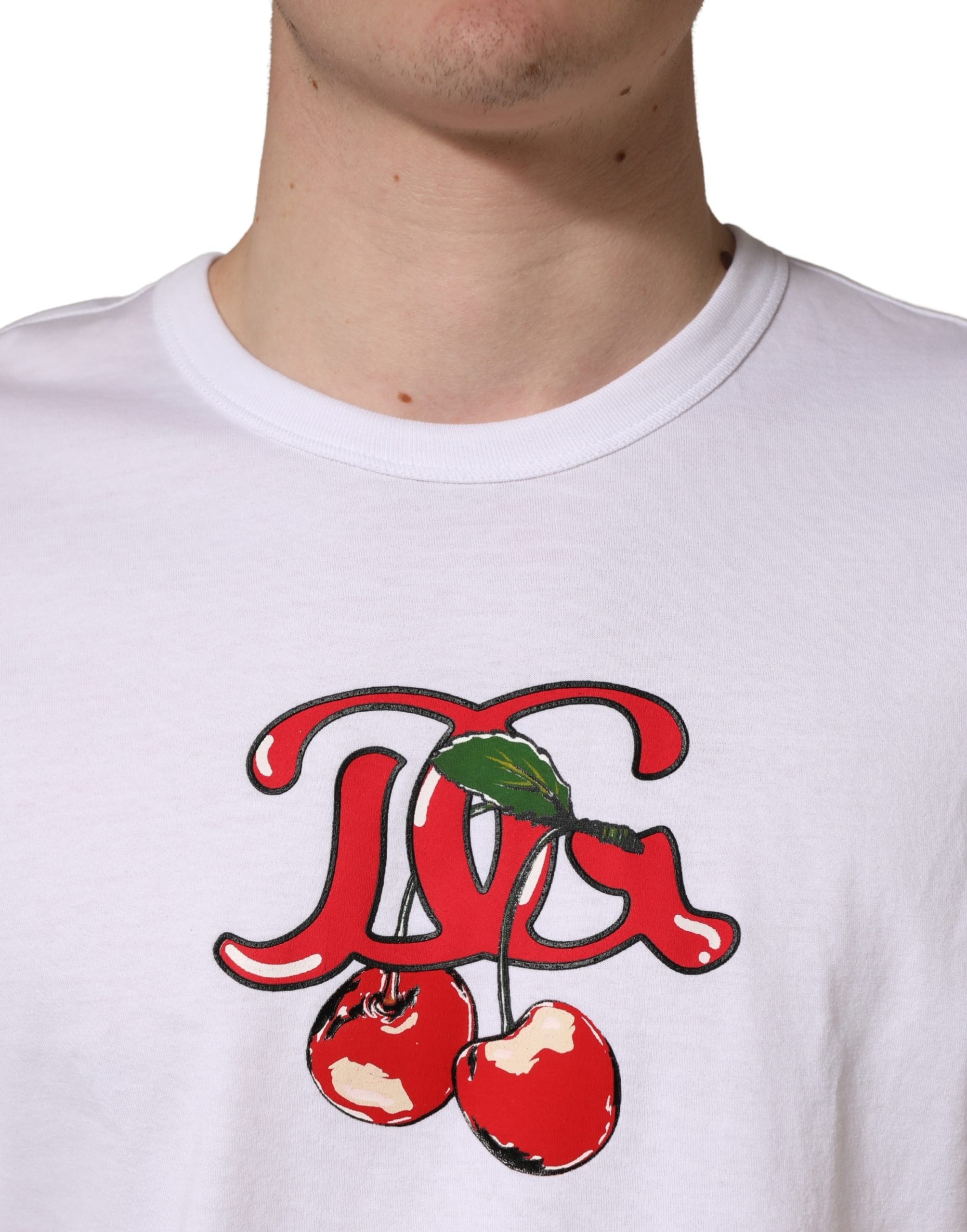 Dolce & Gabbana Weißes DG Kirschen Baumwoll-T-Shirt mit Rundhalsausschnitt