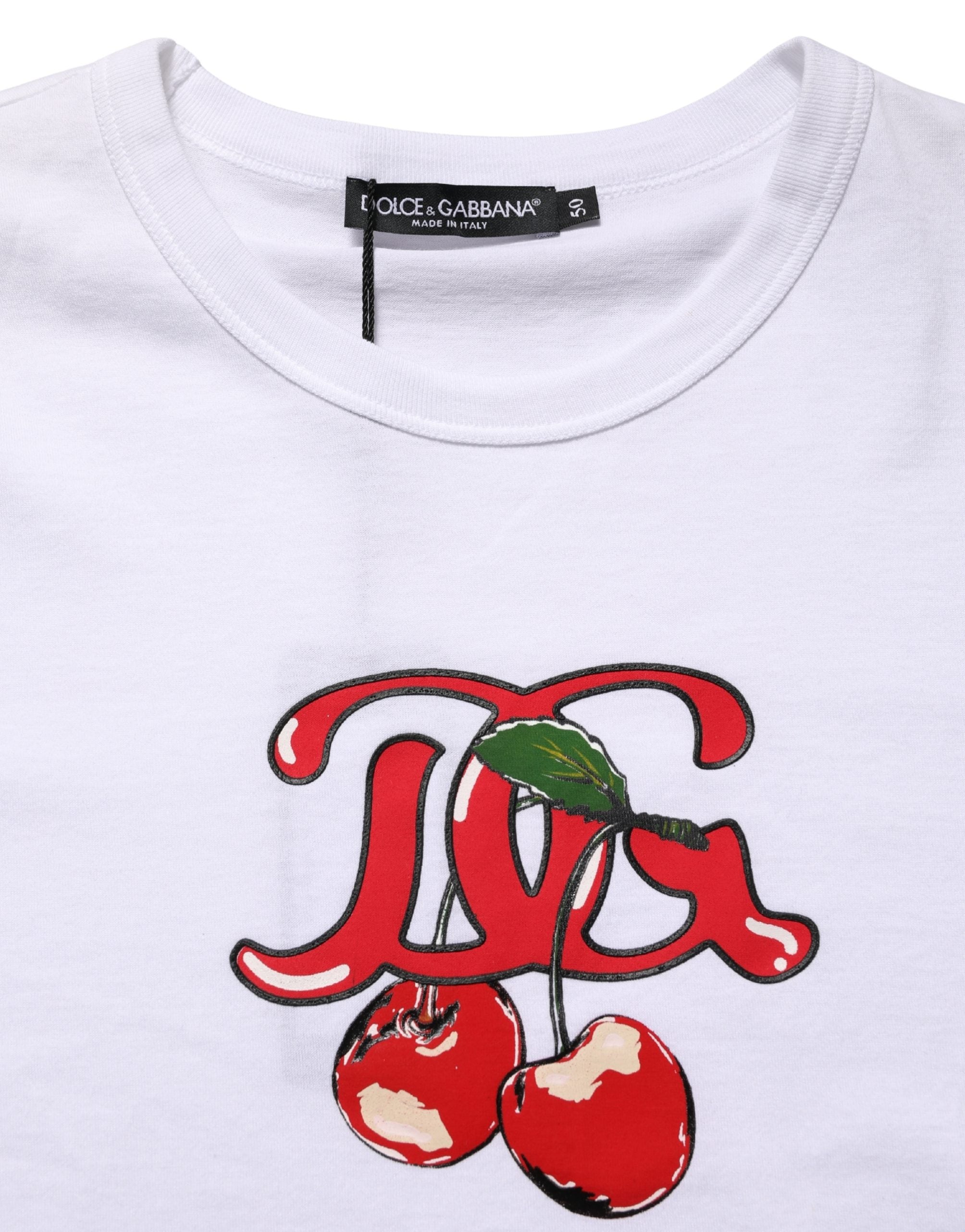 Dolce & Gabbana Weißes DG Kirschen Baumwoll-T-Shirt mit Rundhalsausschnitt