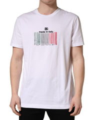 Dolce & Gabbana Weißes Barcode Baumwoll T-Shirt mit Rundhalsausschnitt für Herren