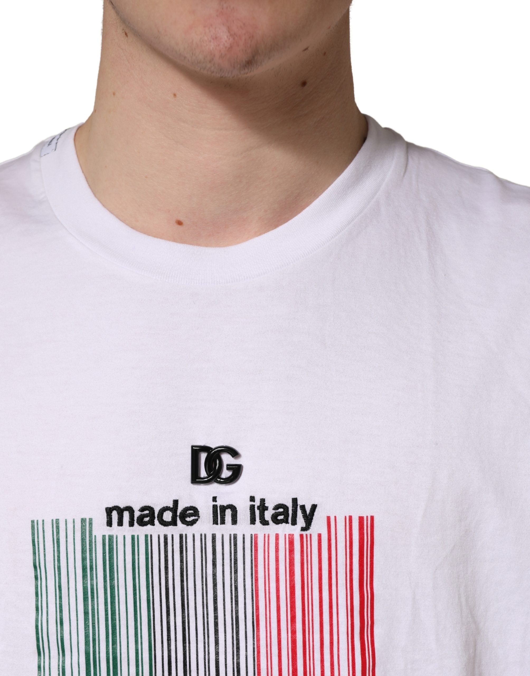 Dolce & Gabbana Weißes Barcode Baumwoll T-Shirt mit Rundhalsausschnitt für Herren