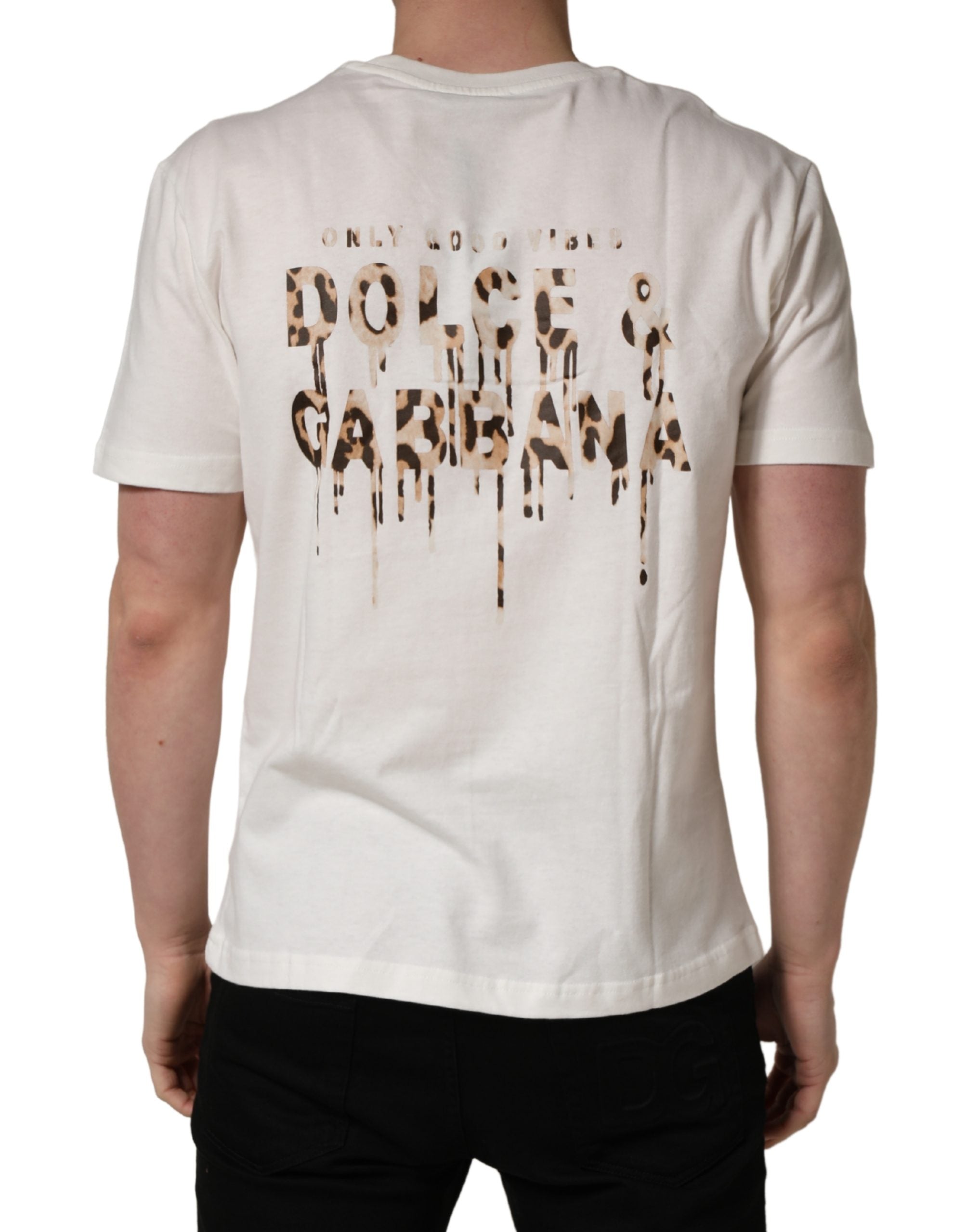 Dolce & Gabbana Weißes Logo-Patch Baumwoll-T-Shirt für Herren mit Rundhalsausschnitt