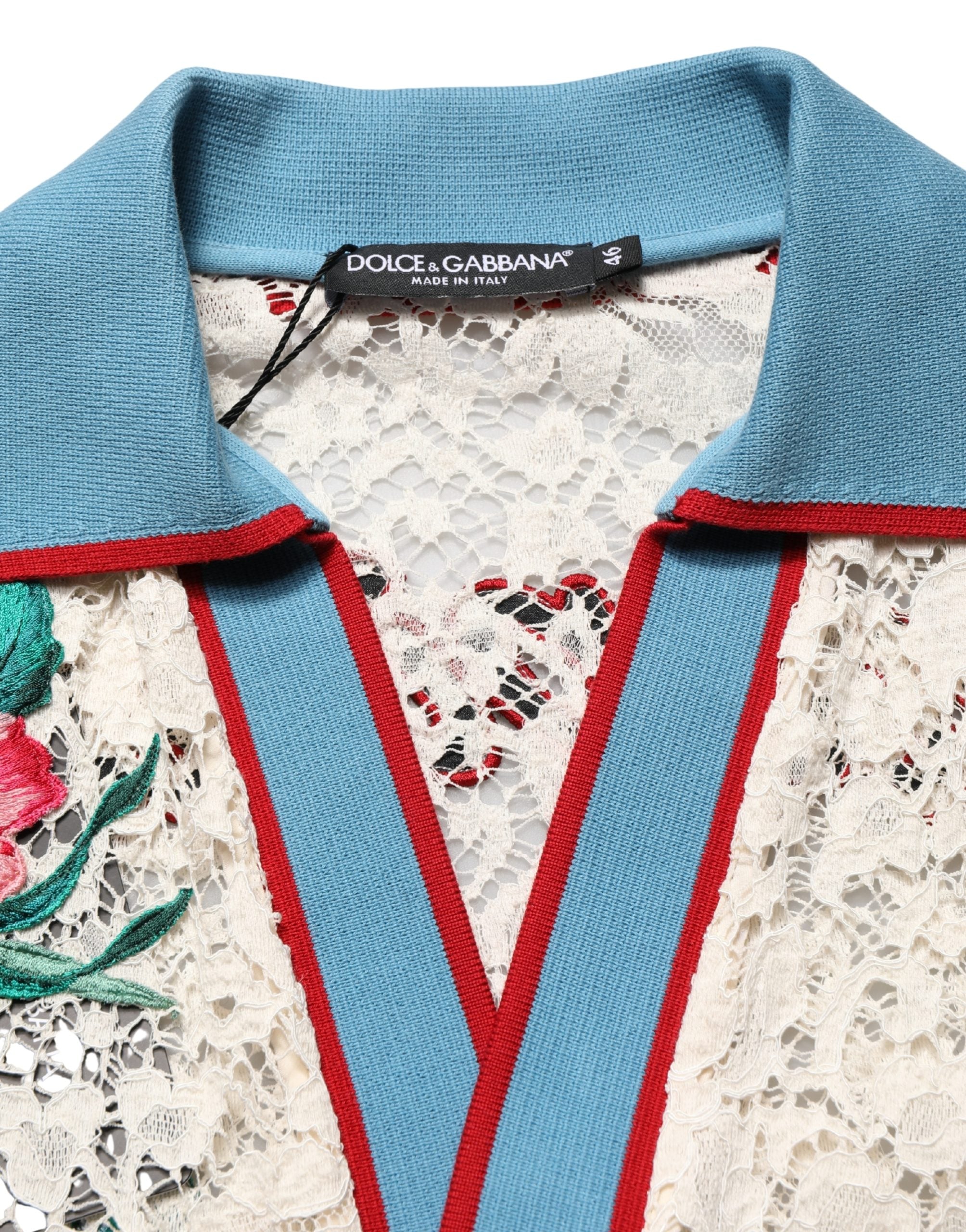 Dolce & Gabbana Beige Florales Tennis Club Spitzenpolo-T-Shirt