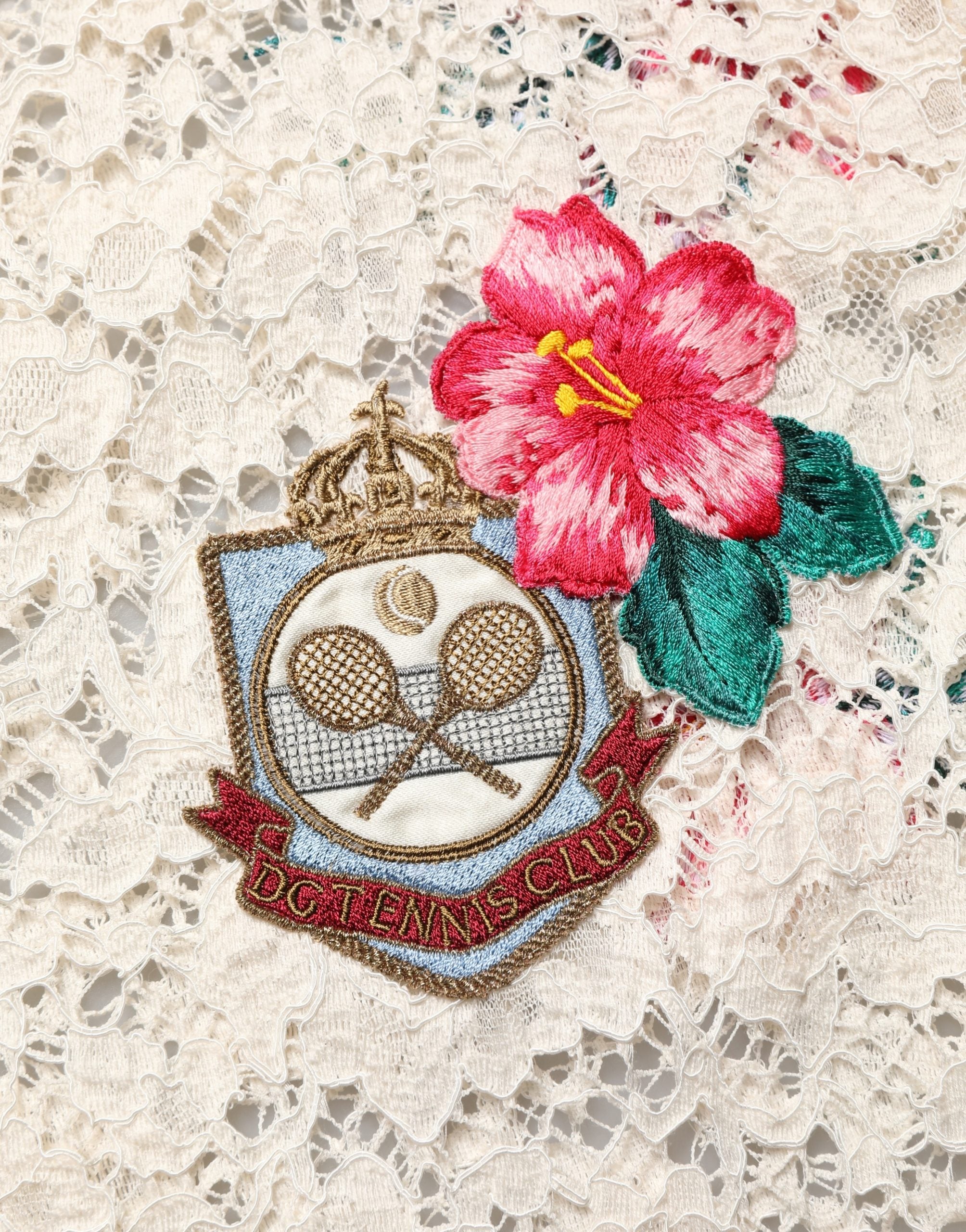 Dolce & Gabbana Beige Florales Tennis Club Spitzenpolo-T-Shirt