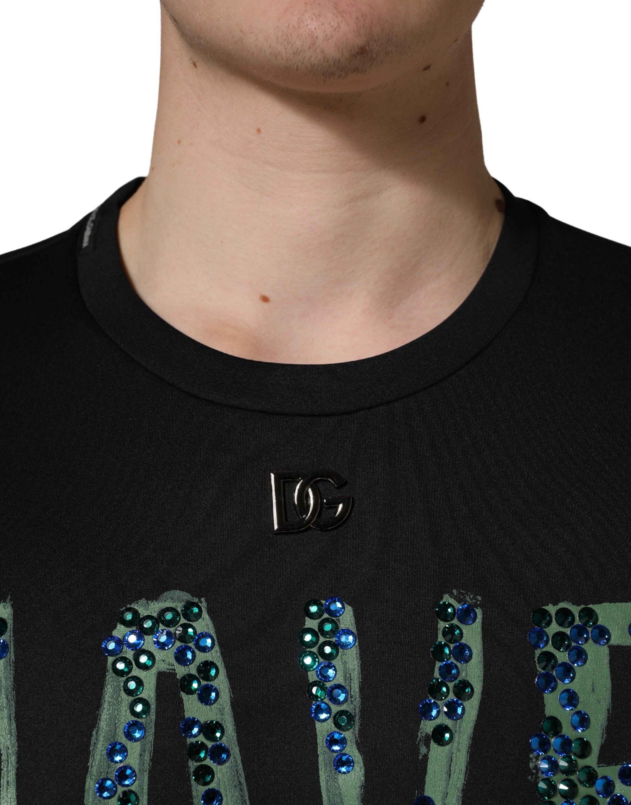 Dolce & Gabbana Schwarzes Have Fun T-Shirt mit Rundhalsausschnitt und Verzierungen