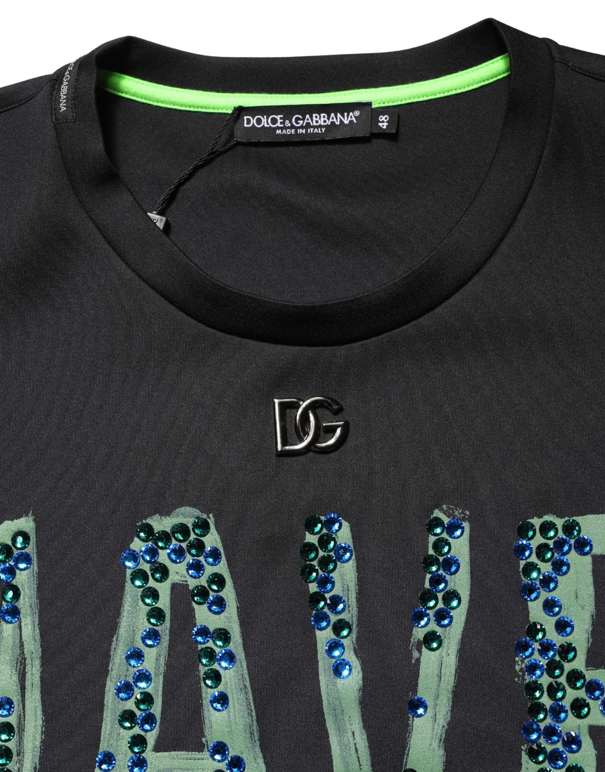 Dolce & Gabbana Schwarzes Have Fun T-Shirt mit Rundhalsausschnitt und Verzierungen