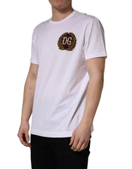 Dolce & Gabbana Weißes T-Shirt mit DG-Blattstickerei und Rundhalsausschnitt