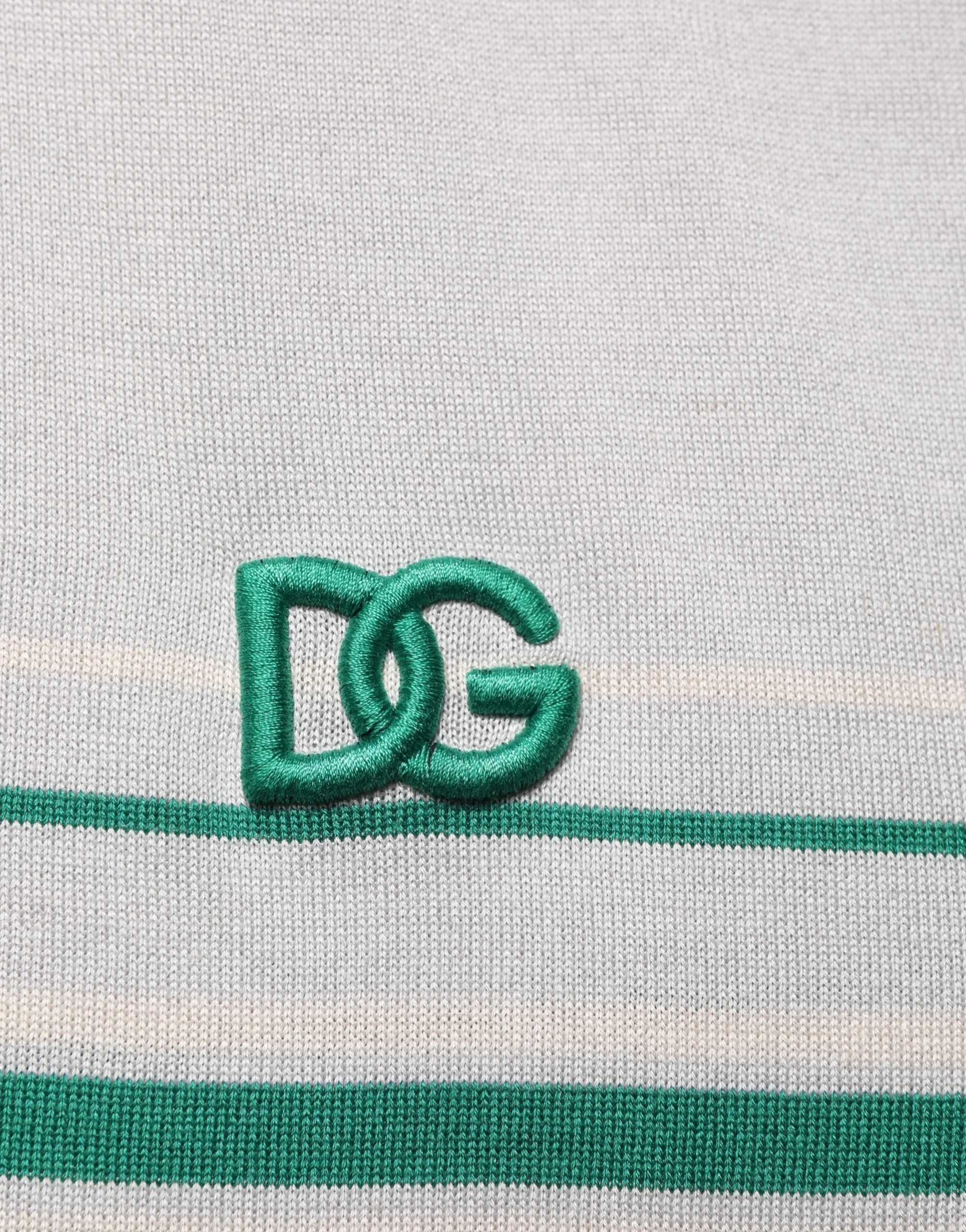 Dolce & Gabbana Grau Grün Gestreiftes Logo Seiden Polo-T-Shirt