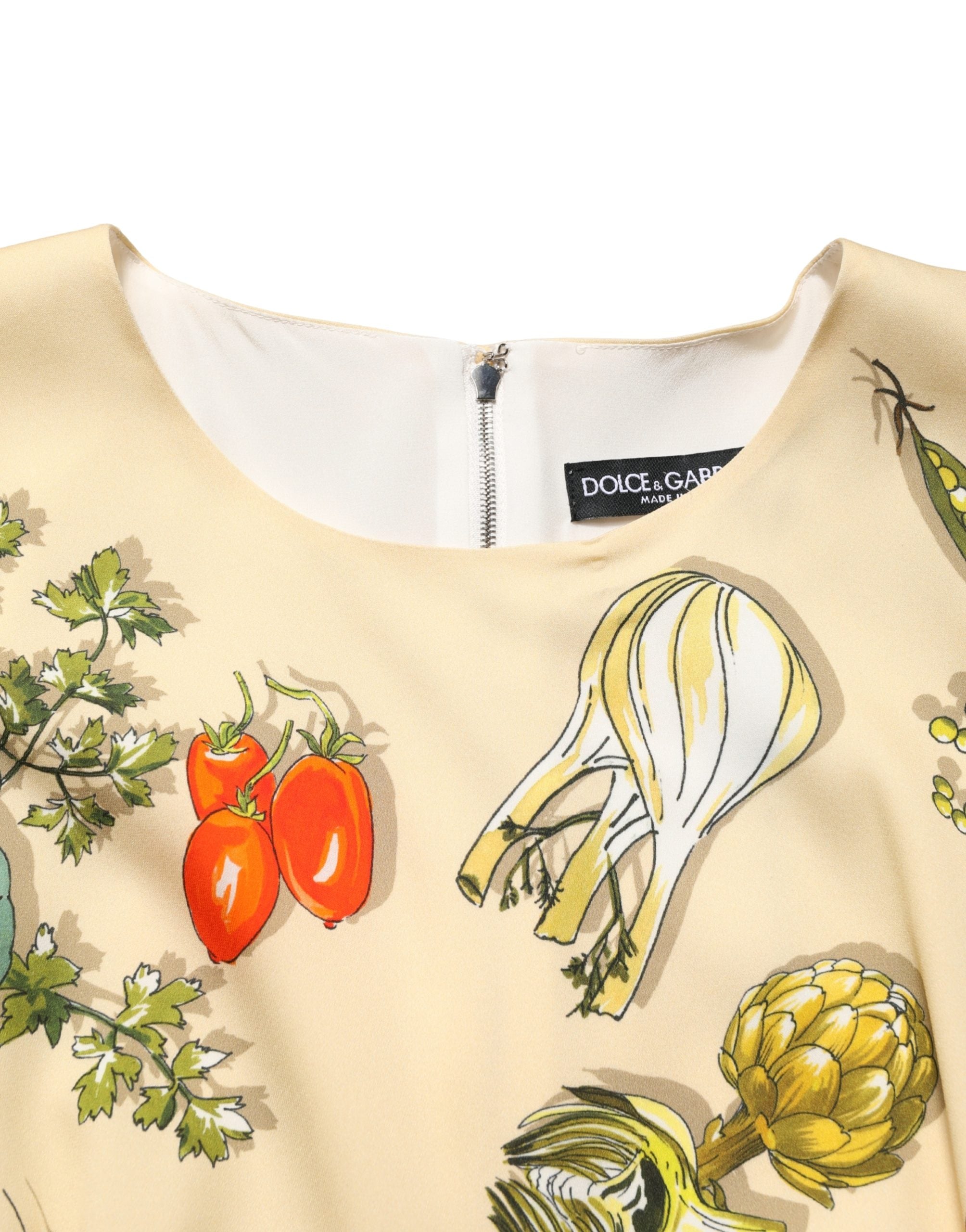 Dolce & Gabbana beiges Etui-Seidenmidikleid mit Frucht-Tupfenmuster