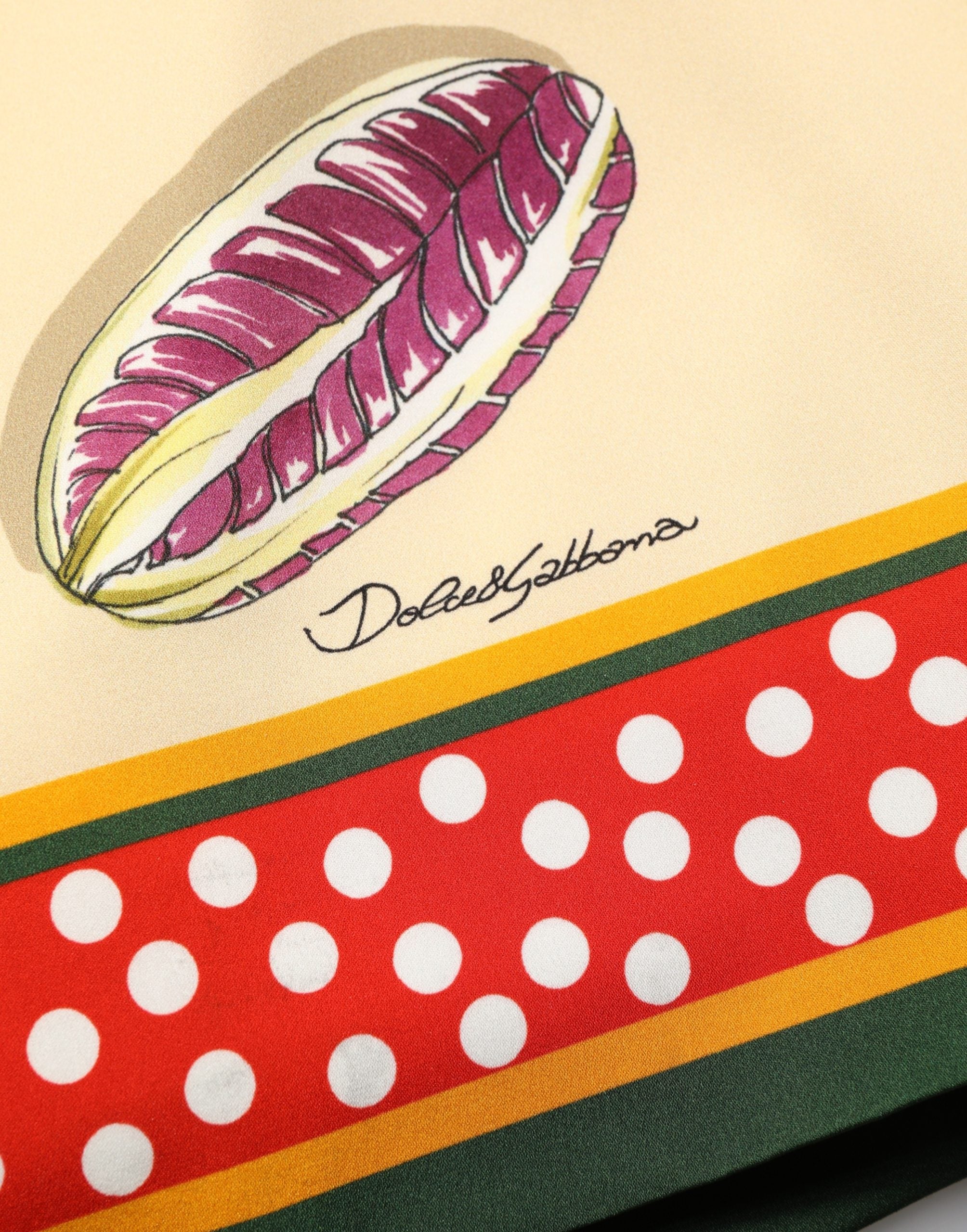 Dolce & Gabbana beiges Etui-Seidenmidikleid mit Frucht-Tupfenmuster