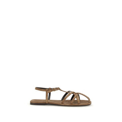 Herbert Levine Bruin Kalfsleer Bos Taurus Platte Sandalen