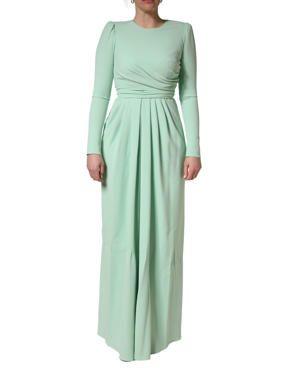Dolce & Gabbana Grünes langes Abendkleid aus Viskose mit langen Ärmeln
