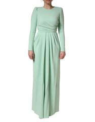 Dolce & Gabbana Grünes langes Abendkleid aus Viskose mit langen Ärmeln
