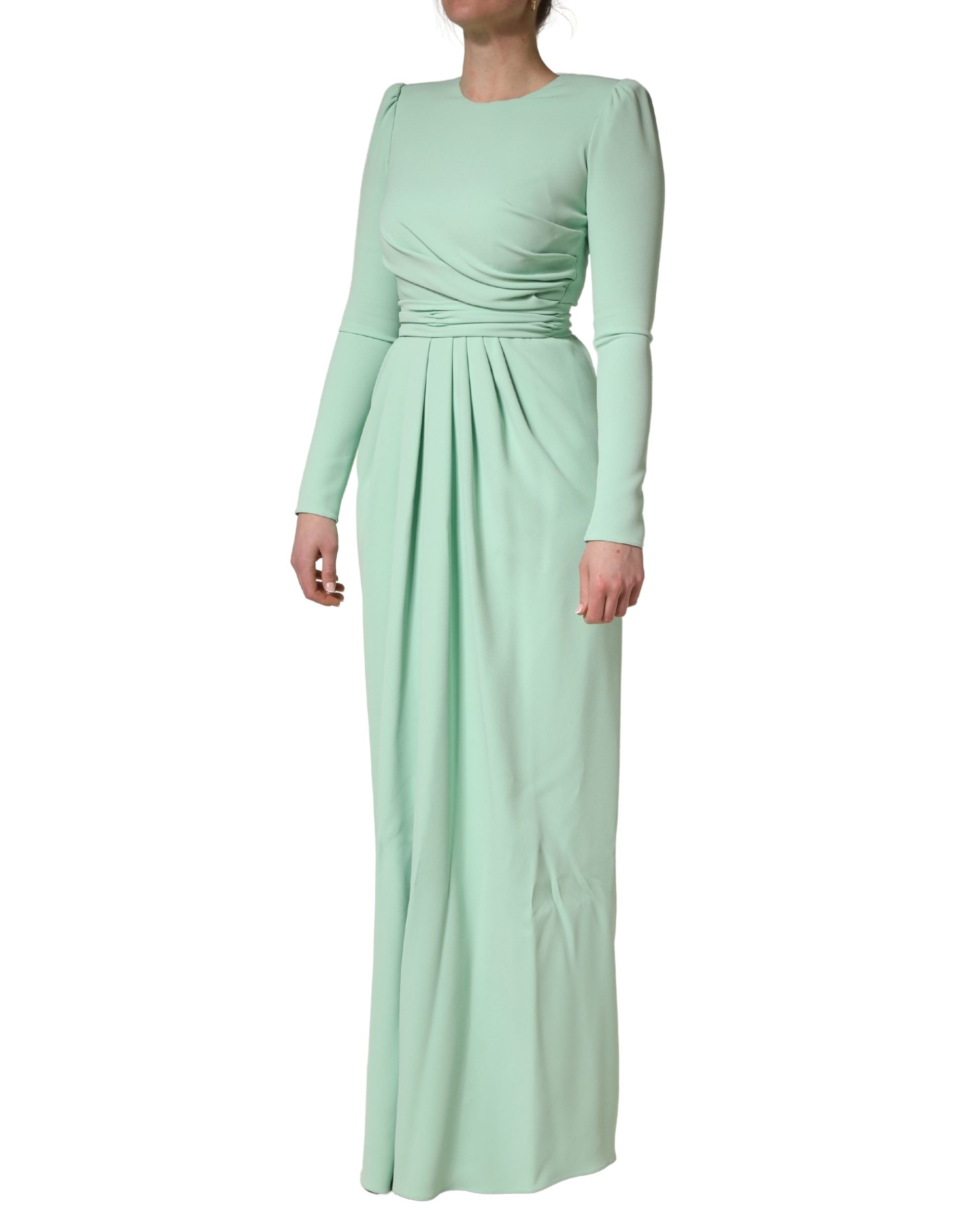 Dolce & Gabbana Grünes langes Abendkleid aus Viskose mit langen Ärmeln