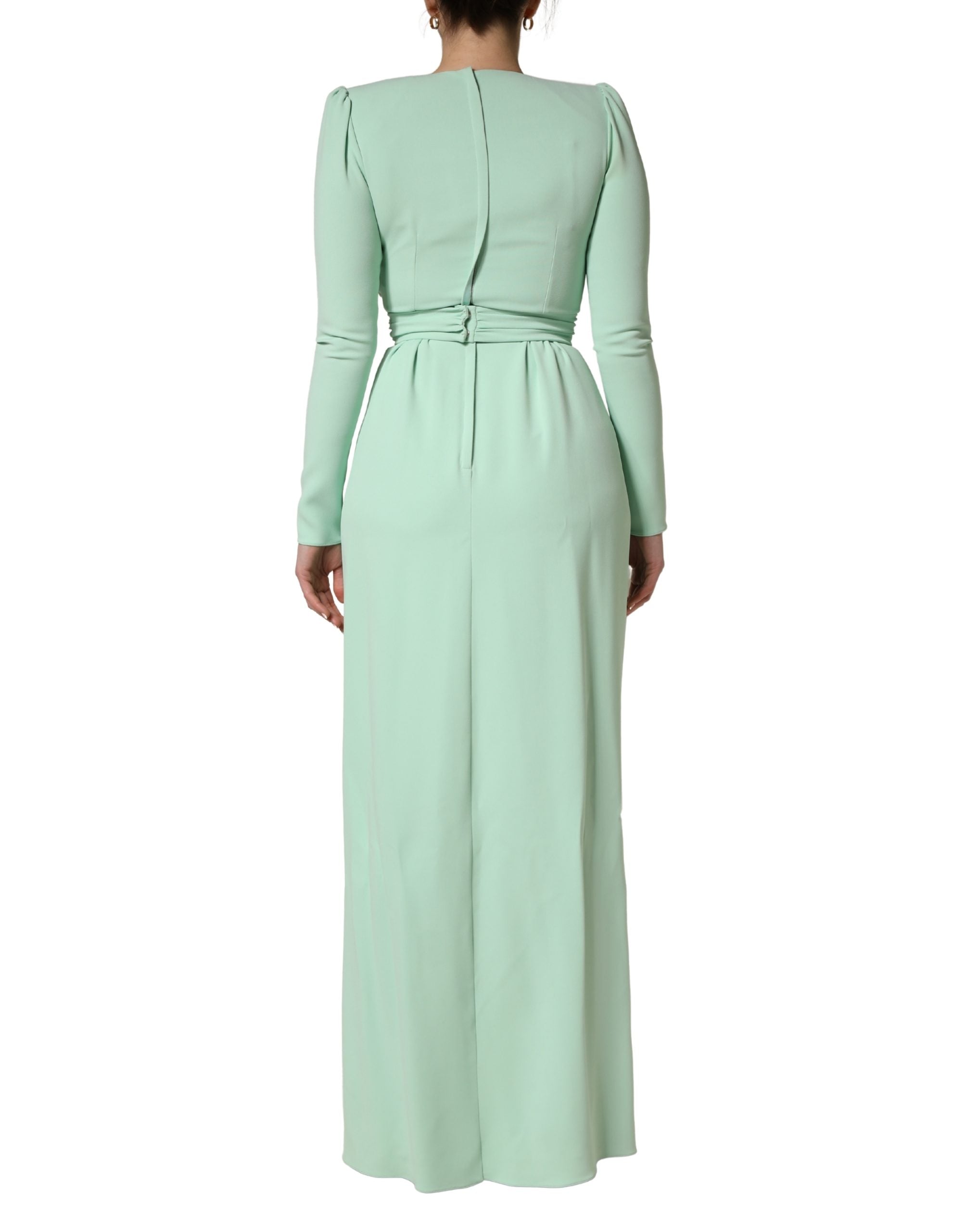 Dolce & Gabbana Grünes langes Abendkleid aus Viskose mit langen Ärmeln