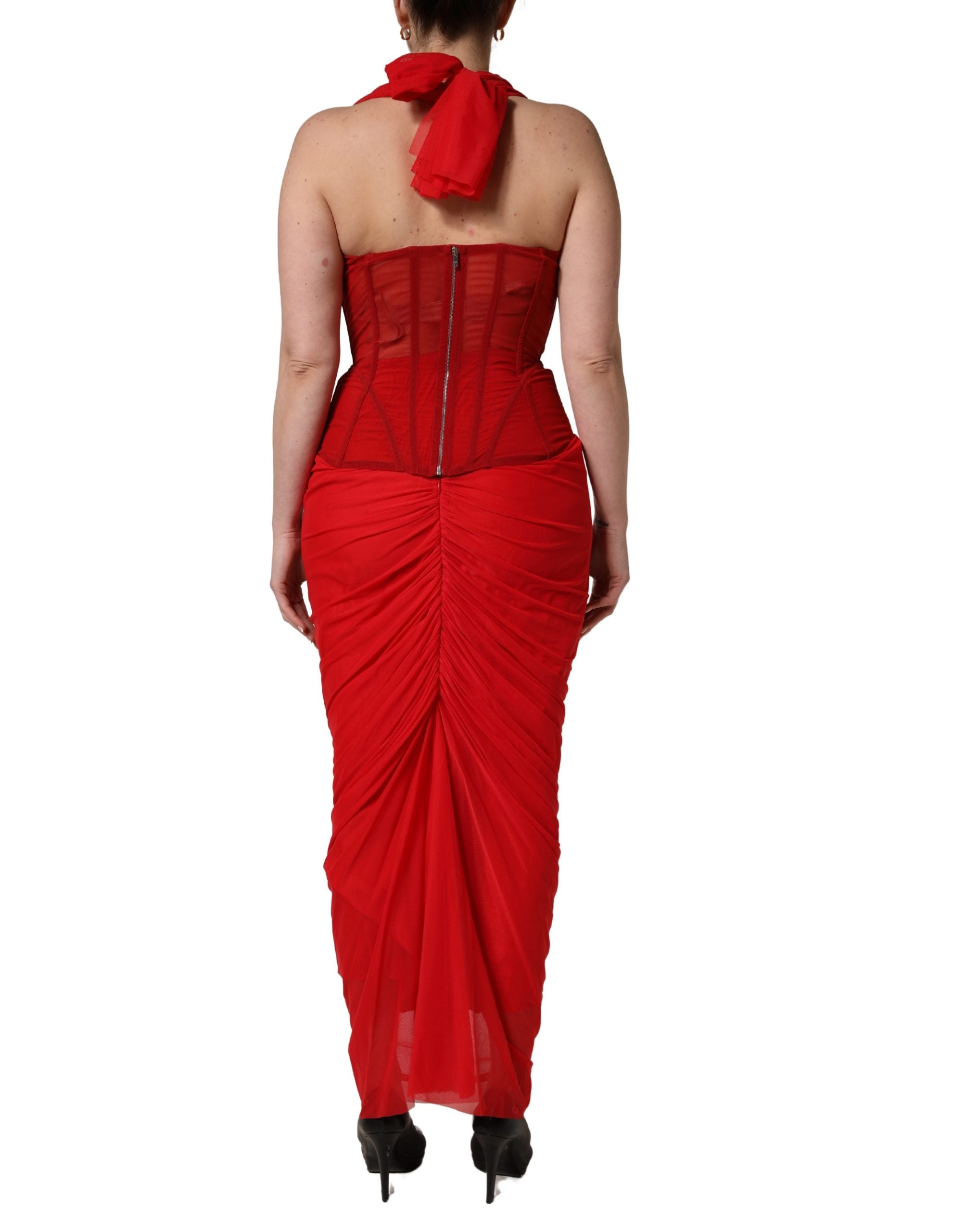 Dolce & Gabbana Rotes Neckholder Korsett Ärmelloses Etuikleid