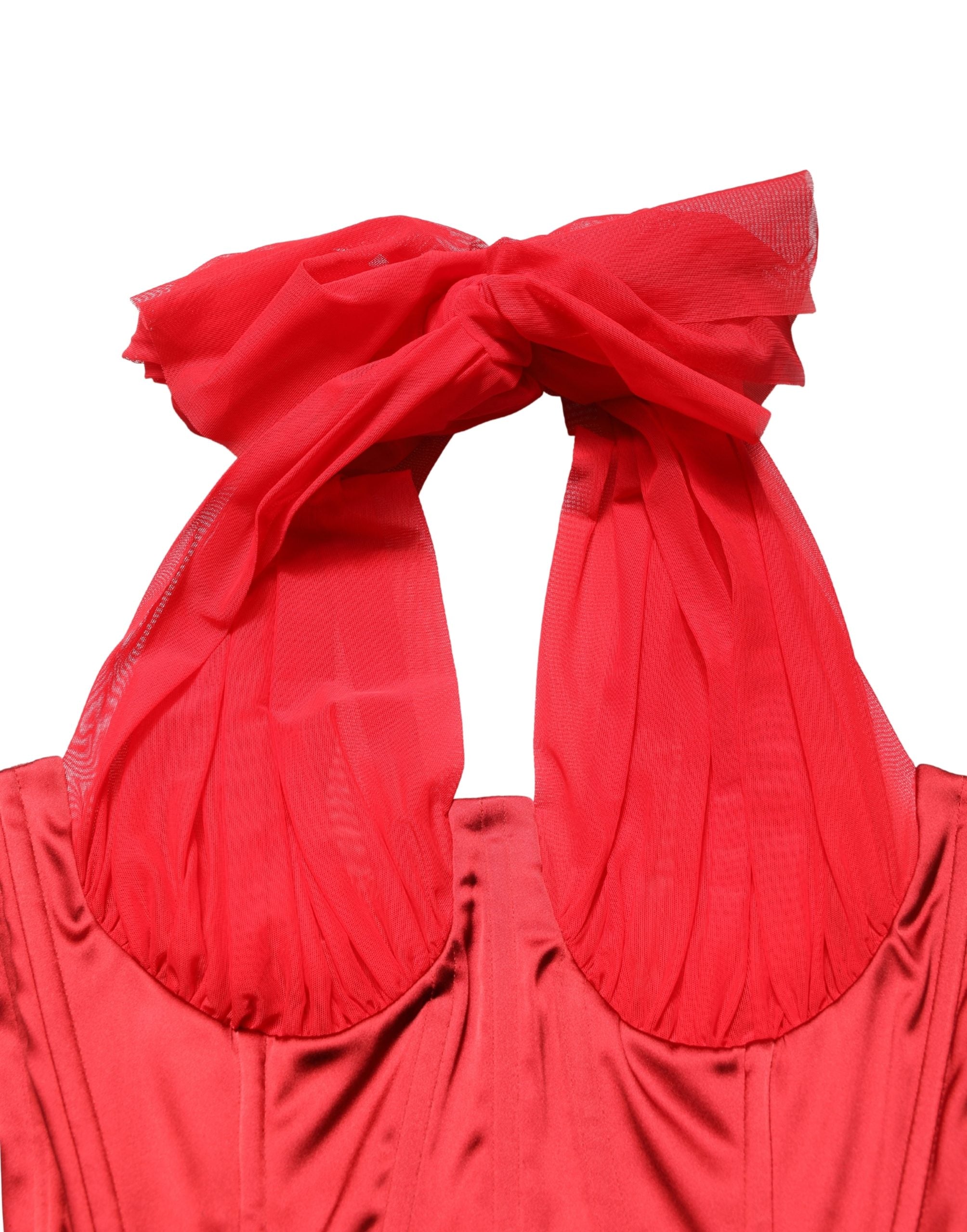 Dolce & Gabbana Rotes Neckholder Korsett Ärmelloses Etuikleid