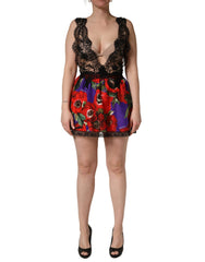 Dolce & Gabbana Kurzes Minikleid aus mehrfarbiger floraler Spitze, ärmellos